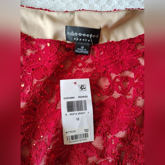 Connected Apparel Red Lace Dress Size 12 - Picture 8 of 10